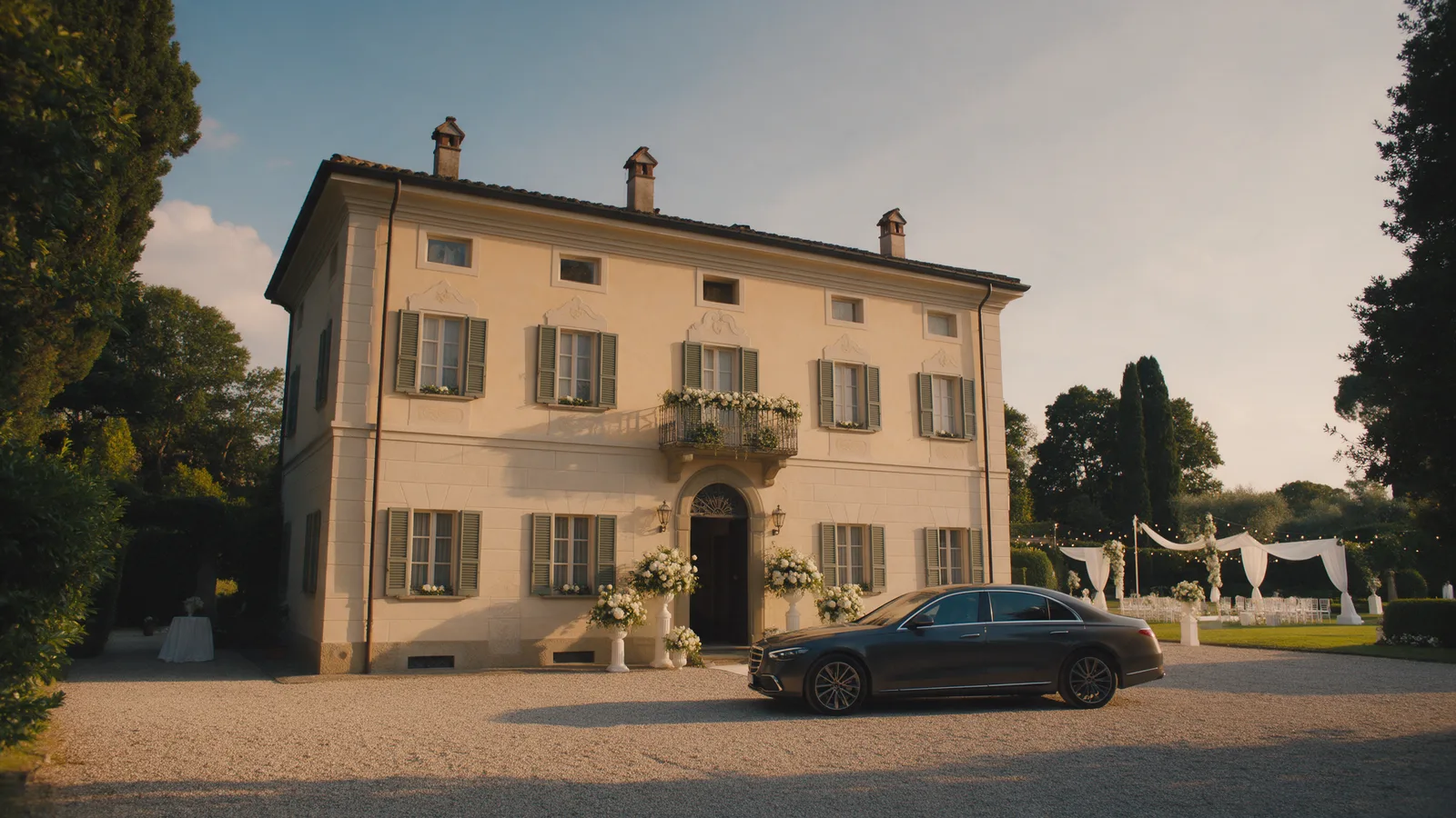 Villa con auto di rappresentanza per una cerimonia
